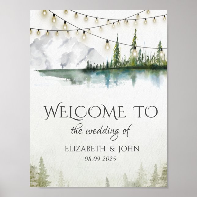 Mountain,Forest,Lake,String Lights Wedding Poster (Front)
