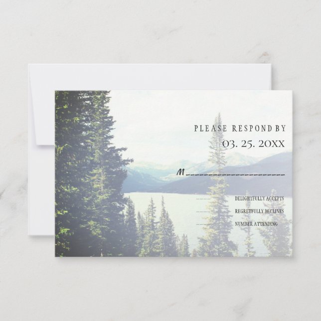 Mountain Forest Lakeside Wedding RSVP Card (Front)