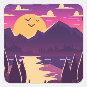 Mountain Forest Landscape Square Sticker