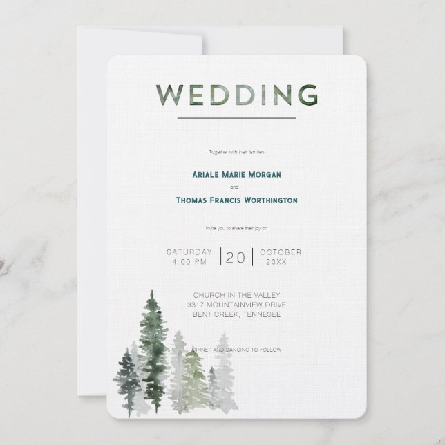 Mountain Forest Modern Wedding Invitation (Front)