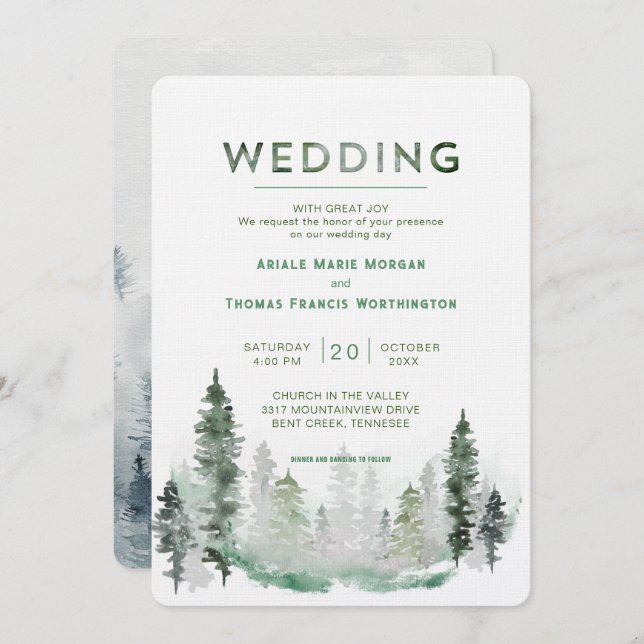 Mountain Forest Modern Wedding Invitation (Front/Back)