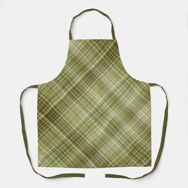 Mountain Forest Olive Green Plaid Apron (Front)
