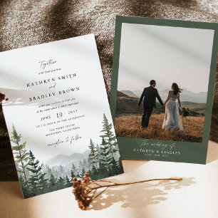 Mountain Forest Pine Photo Back Wedding Invitation