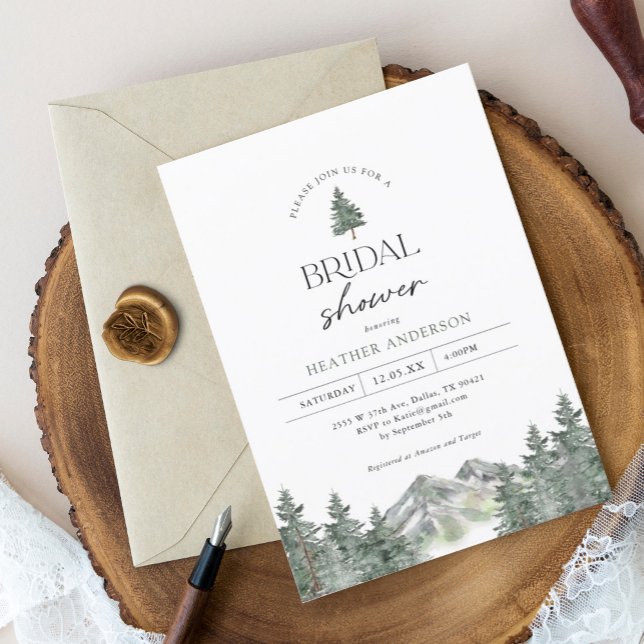 Mountain Forest Pine Tree Bridal Shower Invitation (Creator Uploaded)