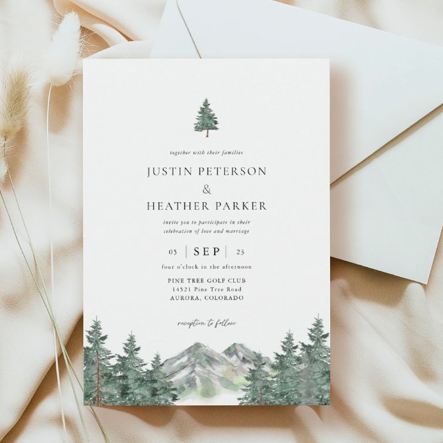 Mountain Forest Pine Tree Mountain Wedding Invitation (Creator Uploaded)