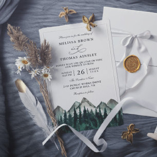 Mountain Forest Rustic Budget QR Code Wedding Invitation