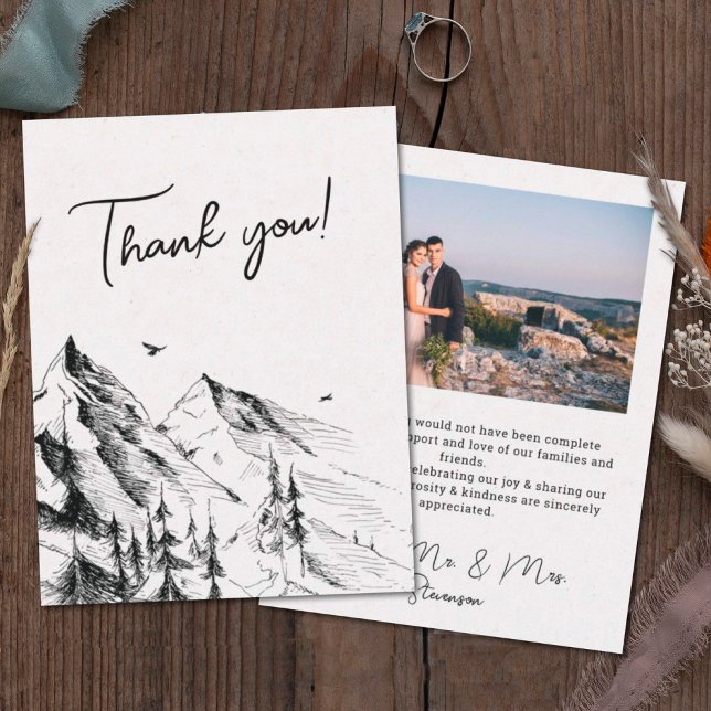 Mountain forest rustic photo wedding thank you card (Creator Uploaded)