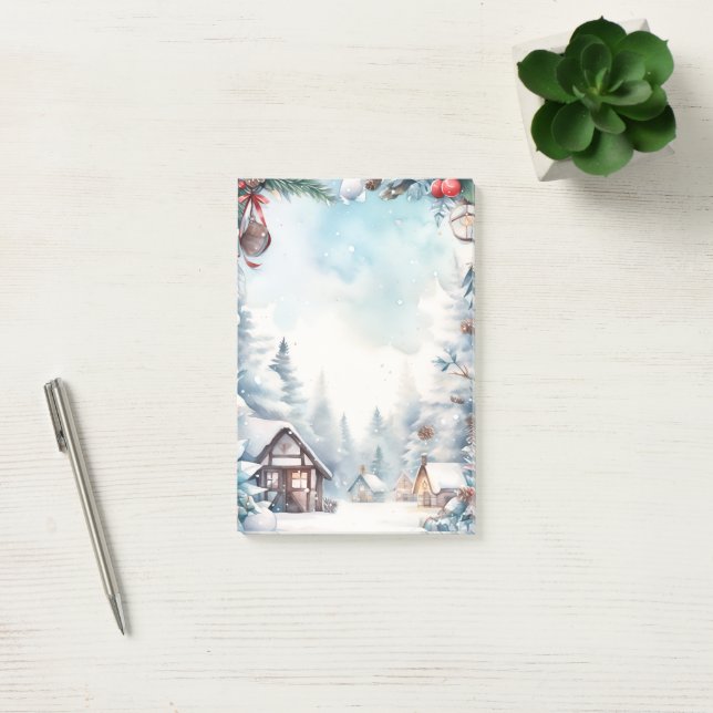 Mountain Forest Snowy Log Cabins Christmas  Post-it Notes (Office)