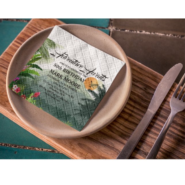 Mountain & Forest Sunset Birthday Invitation Napkin (Creator Uploaded)