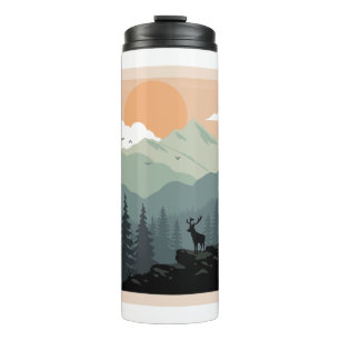 Mountain Forest Trees Birds Animal Silhouette Thermal Tumbler