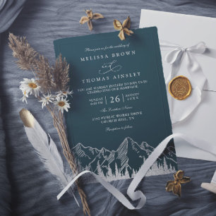Mountain Forest Trees Pine Rustic Elegant Wedding Invitation