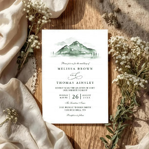 Mountain Forest Trees Pine Rustic QR Code Wedding Invitation
