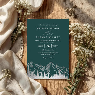 Mountain Forest Trees Pine Rustic QR Code Wedding Invitation