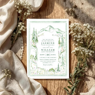 Mountain Forest Trees Rustic QR Code Wedding Invitation