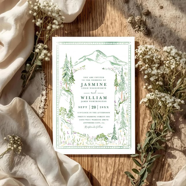 Mountain Forest Trees Rustic QR Code Wedding Invitation (Creator Uploaded)