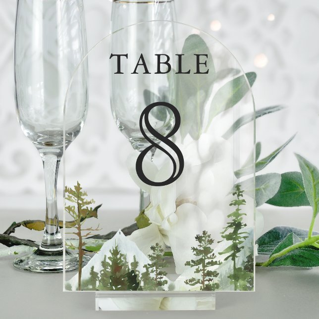 Mountain Forest Trees Wedding Acrylic Table Number (Creator Uploaded)