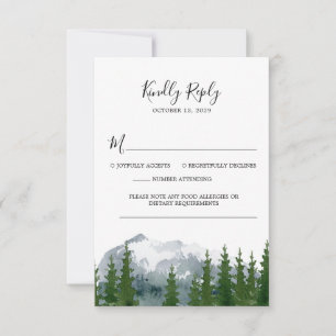 Mountain Forest Watercolor Wedding RSVP QR Code Card