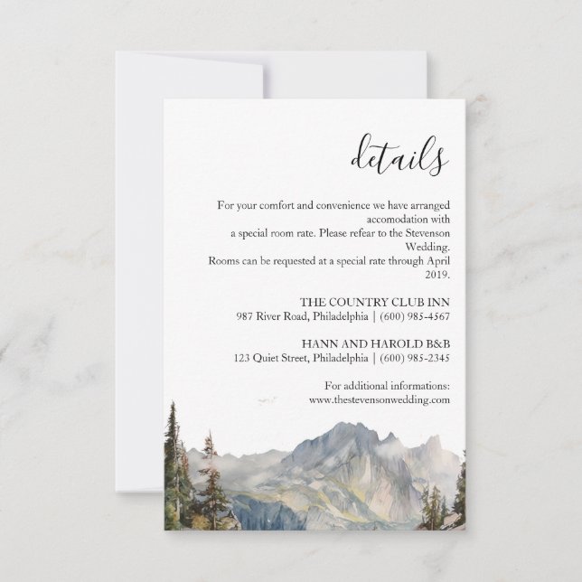 Mountain forest Wedding Details card (Front)