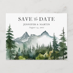 Mountain Forest Wedding Save The Date Postcard