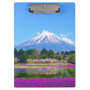 Mountain Fuji Lake Pink Flower Clipboard