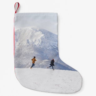 Mountain Fun: Snow-Capped Peaks Scene. Small Christmas Stocking