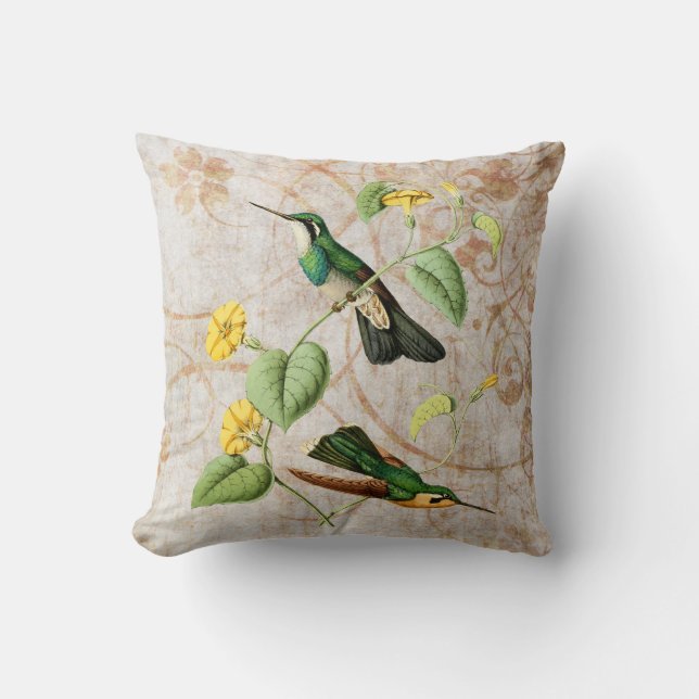 Mountain Gem Hummingbird Vintage Grunge Pillow (Front)