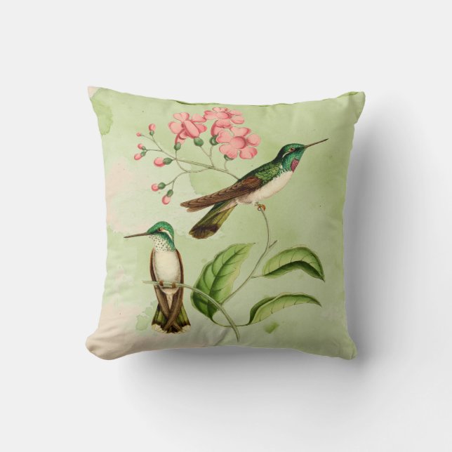 Mountain Gem Hummingbird Watercolor Throw Pillow (Front)