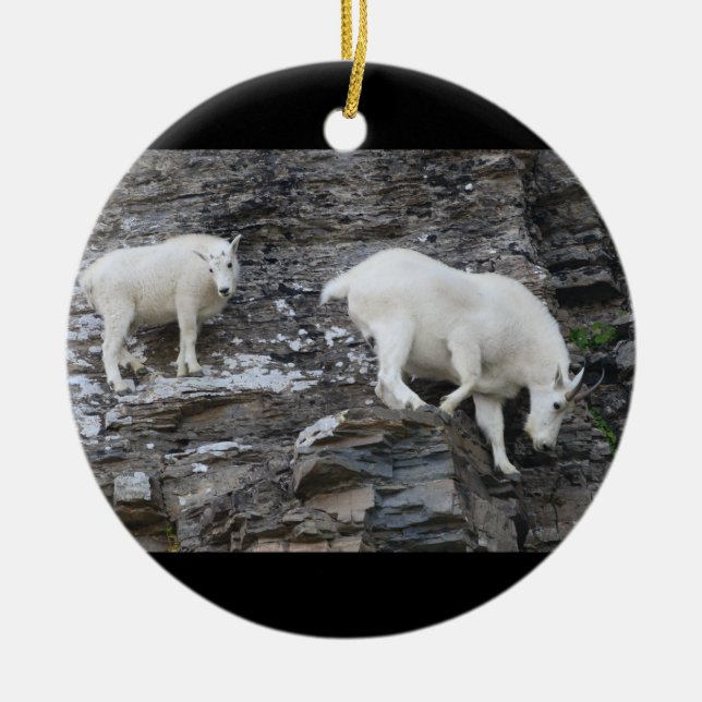 mountain goat family ceramic tree decoration (Front)