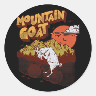 Mountain Goat Funny Mountain Biking Goat Biker Vin Classic Round Sticker
