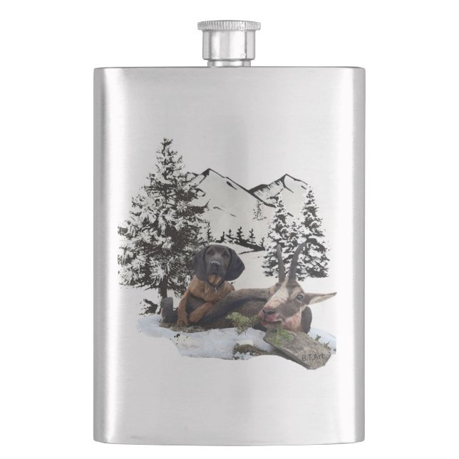 Mountain goat hunting adventure  flask (Front)