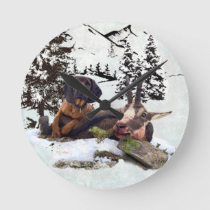 Mountain goat hunting adventure round clock