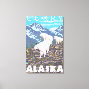 Mountain Goats Scene - Curry, Alaska Canvas Print