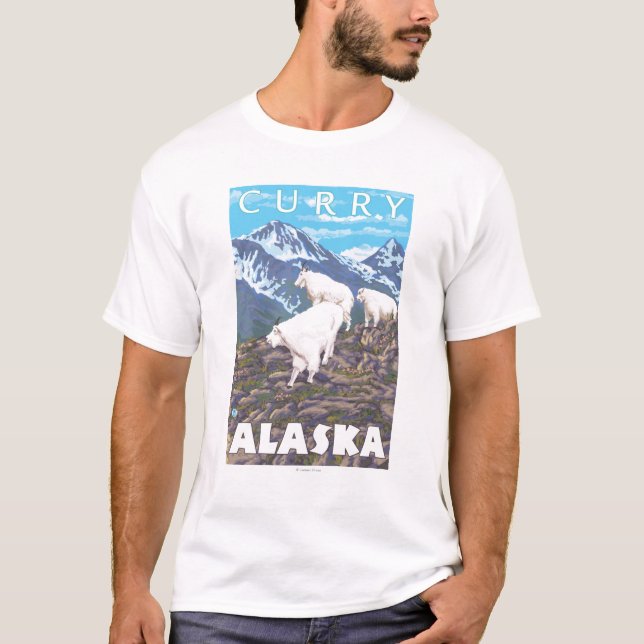 Mountain Goats Scene - Curry, Alaska T-Shirt (Front)