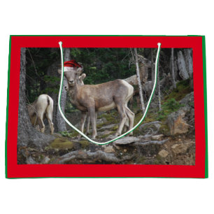 Mountain Goats with Santa Claus Hats Large Gift Bag