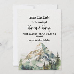 Mountain Green Pine Tree Save The Date Wedding Art Invitation