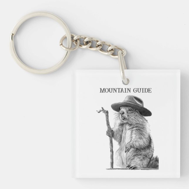 Mountain guide - Whimsical marmot design Key Ring (Front)
