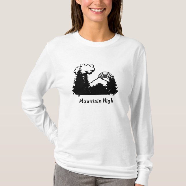Mountain High Logo Silhouette on White Hoodie T-Shirt (Front)