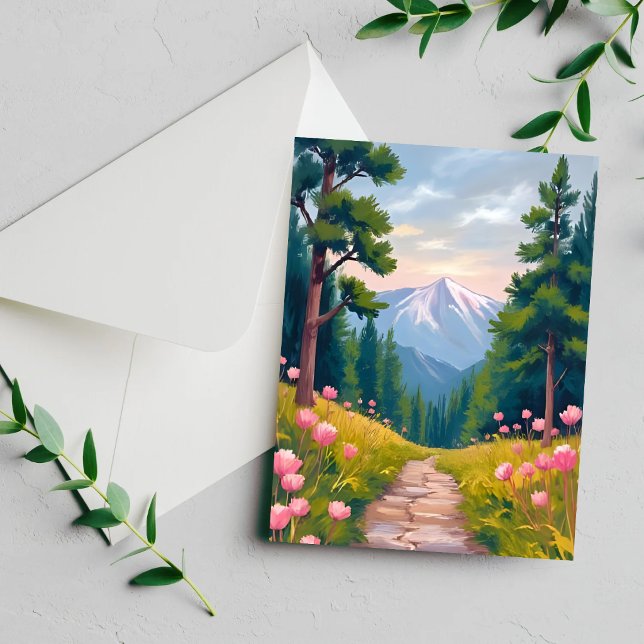 Mountain Hike Floral Nature Landscape Card (Creator Uploaded)
