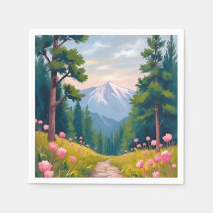 Mountain Hike Floral Nature Landscape Watercolor Napkin