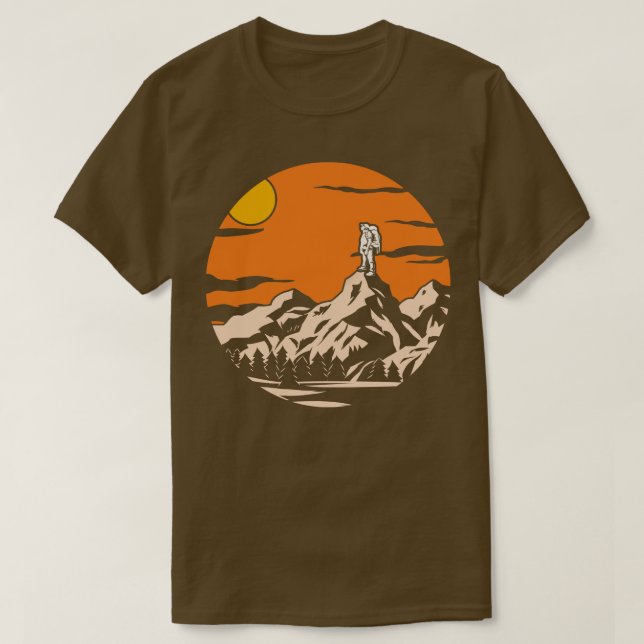 Mountain Hiker Sunset Hike Outdoor Hiking T-Shirt (Design Front)