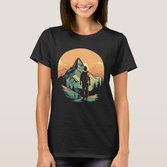 Mountain Hiking Adventure Sunset T-Shirt (Front)