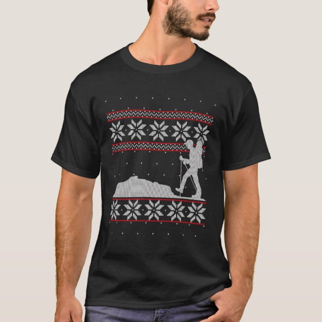 Mountain Hiking Hiker Camper Ugly Christmas Sweate T-Shirt (Front)