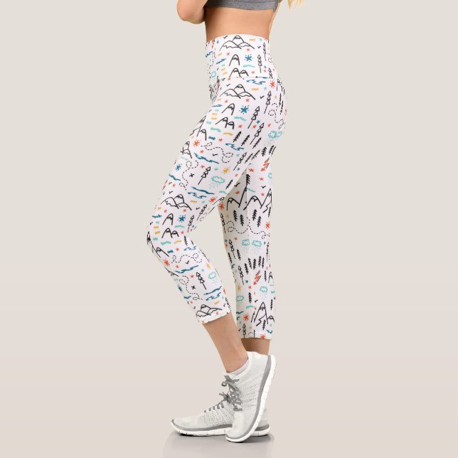 Mountain Hiking Pattern Capri Leggings (Left)