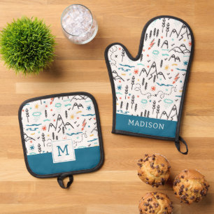 Mountain Hiking Pattern Oven Mitt & Pot Holder Set