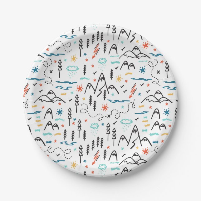 Mountain Hiking Pattern Paper Plate (Front)