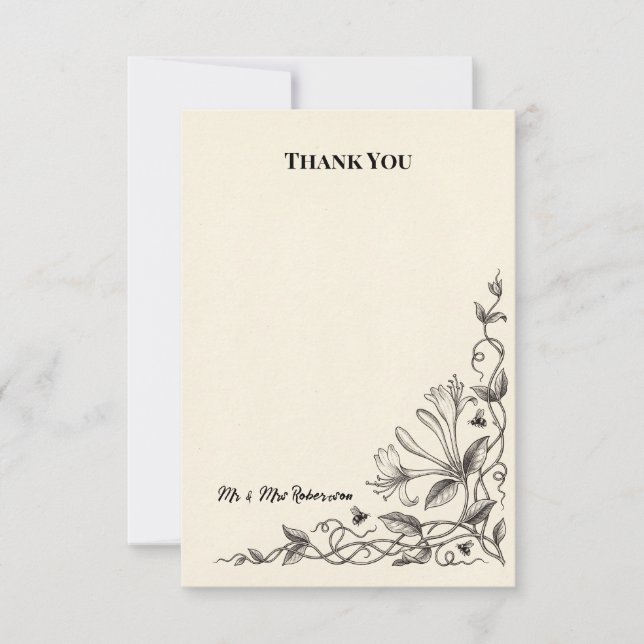 Mountain Honeysuckle Toile Wedding Thank You Card (Front)