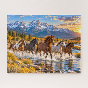 Mountain Horse Sunset Scene Jigsaw Puzzle