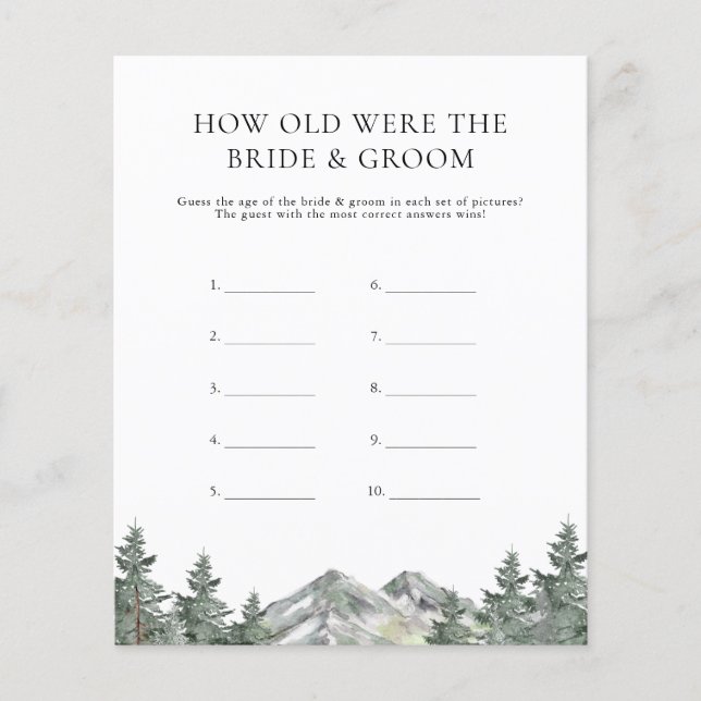 Mountain How Old Were The Bride and Groom Game (Front)