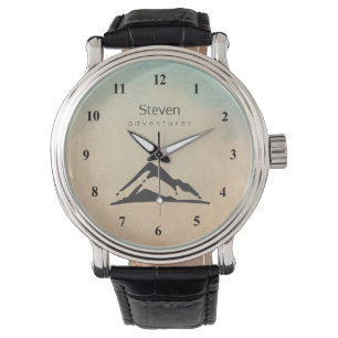 Mountain Illustration in Black Personalised Watch
