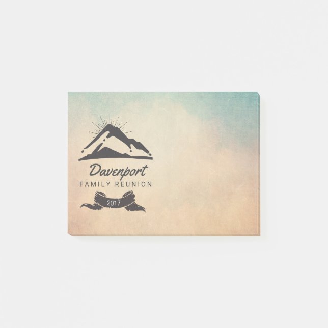 Mountain Illustration with Sun Rays Family Reunion Post-it Notes (Front)